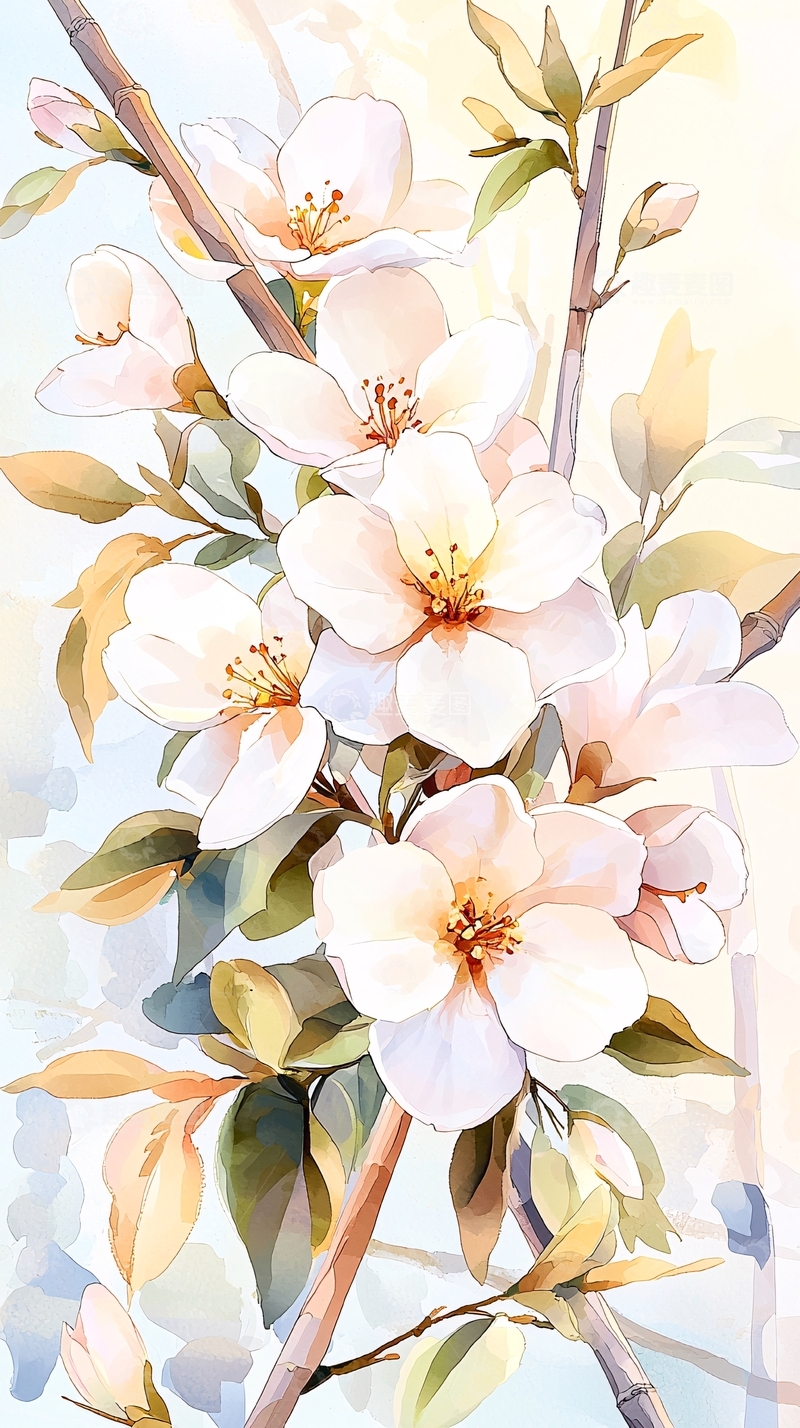 高清大图下载【趣麦麦图】春天盛开的花朵插画素材