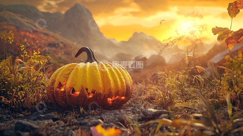高清大图下载【趣麦麦图】秋日山间南瓜灯