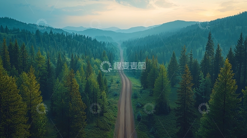高清大图下载【趣麦麦图】群山环绕的森林公路航拍