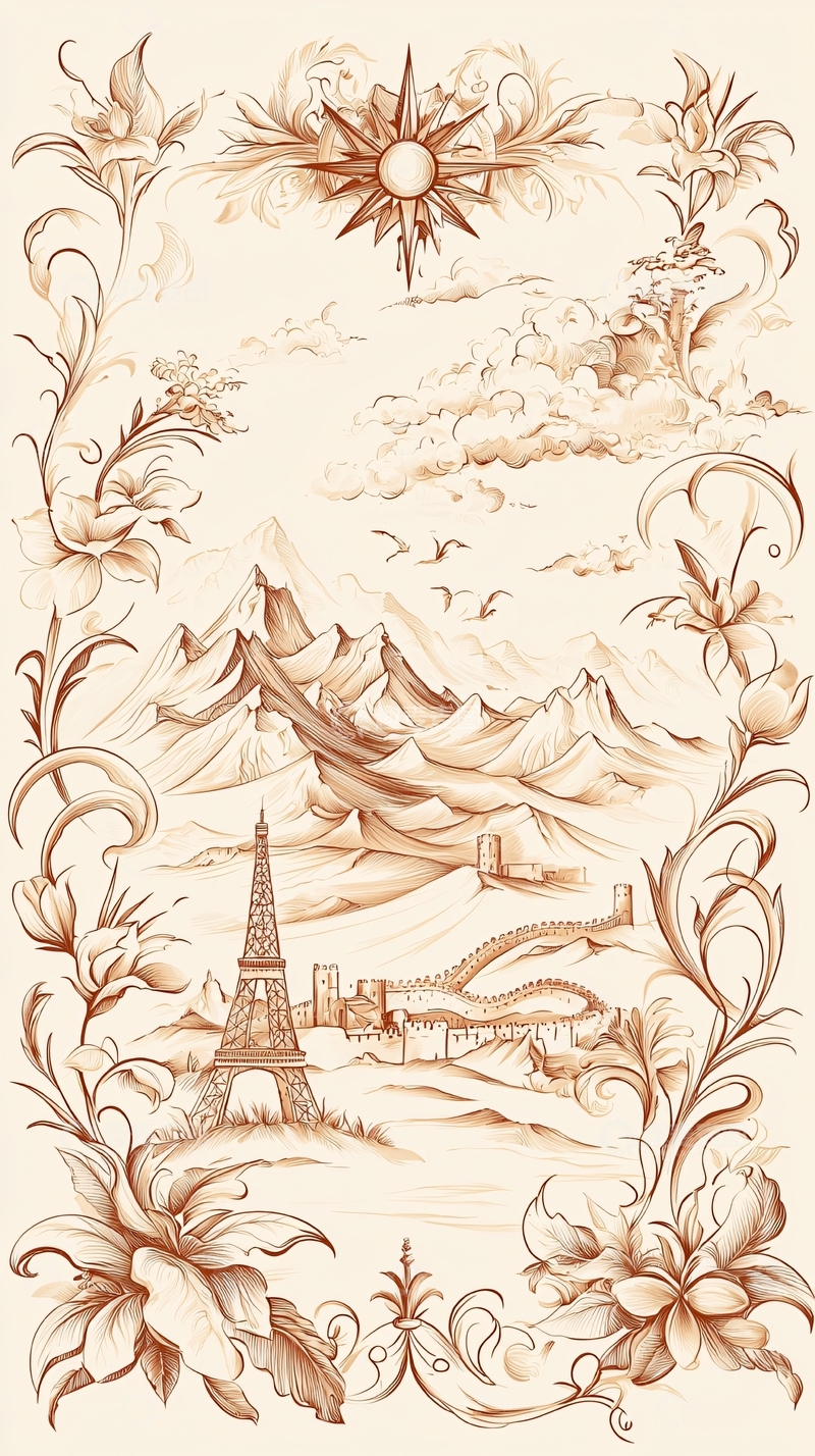 高清大图下载【趣麦麦图】山川花鸟建筑风景插画