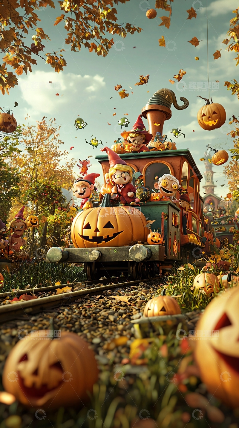 高清大图下载【趣麦麦图】万圣节南瓜火车车厢