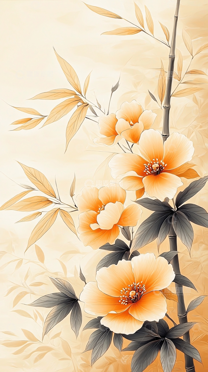 高清大图下载【趣麦麦图】秋日花竹背景图