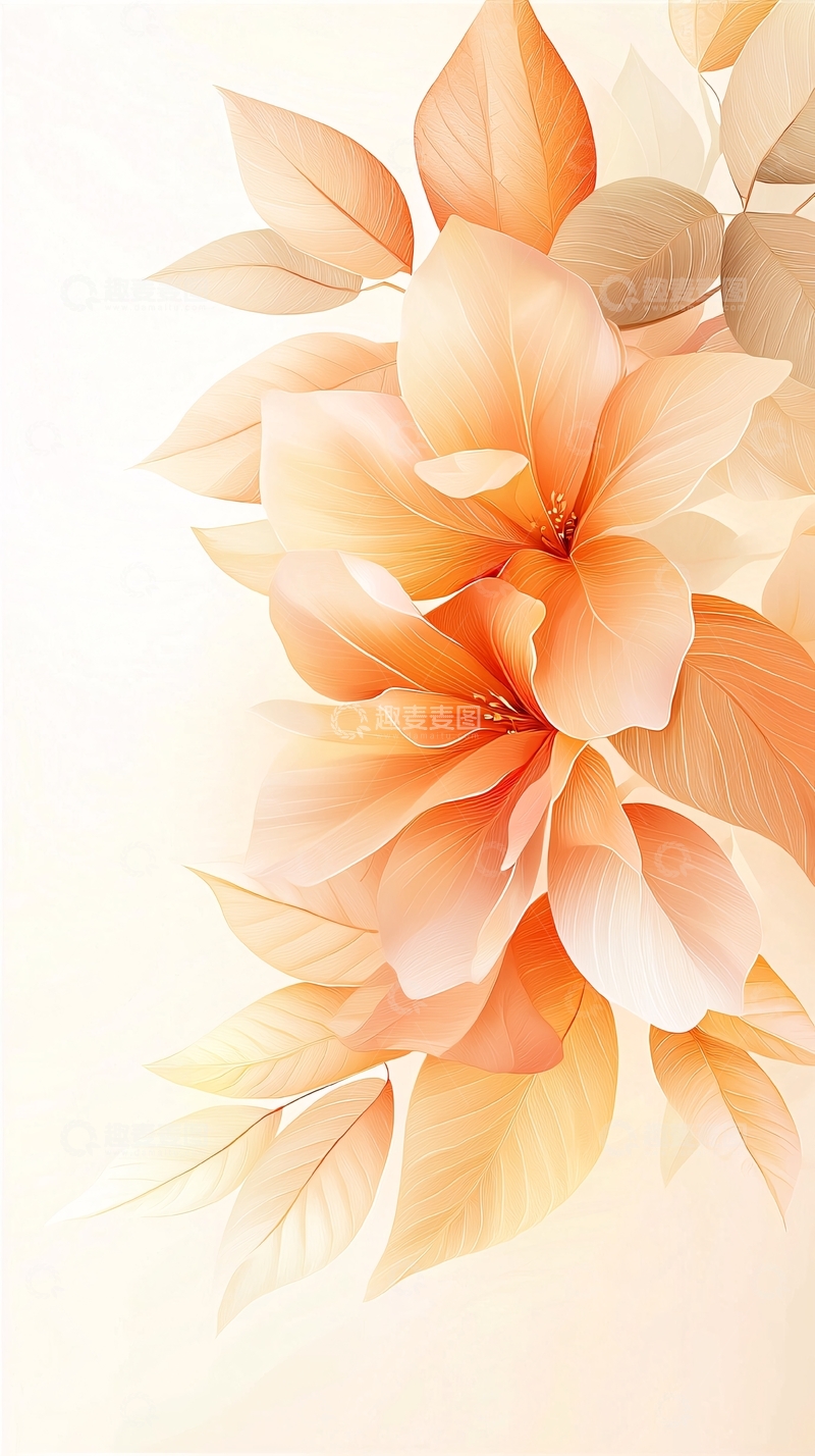 高清大图下载【趣麦麦图】橙色花卉艺术插画背景图