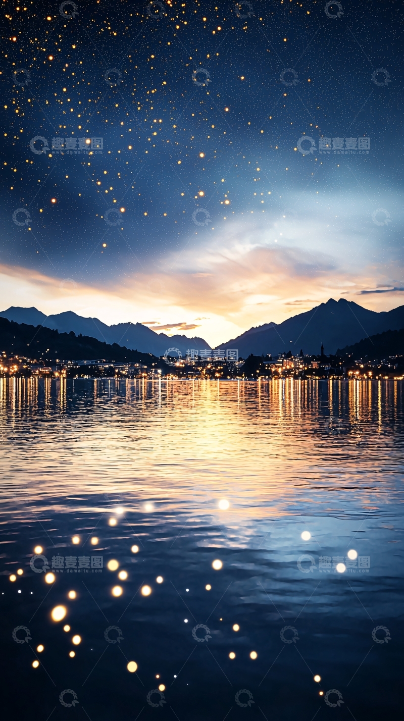 高清大图下载【趣麦麦图】夜空下的湖光山色