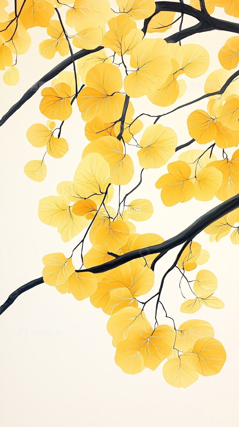 高清大图下载【趣麦麦图】秋日金黄树叶树枝背景图