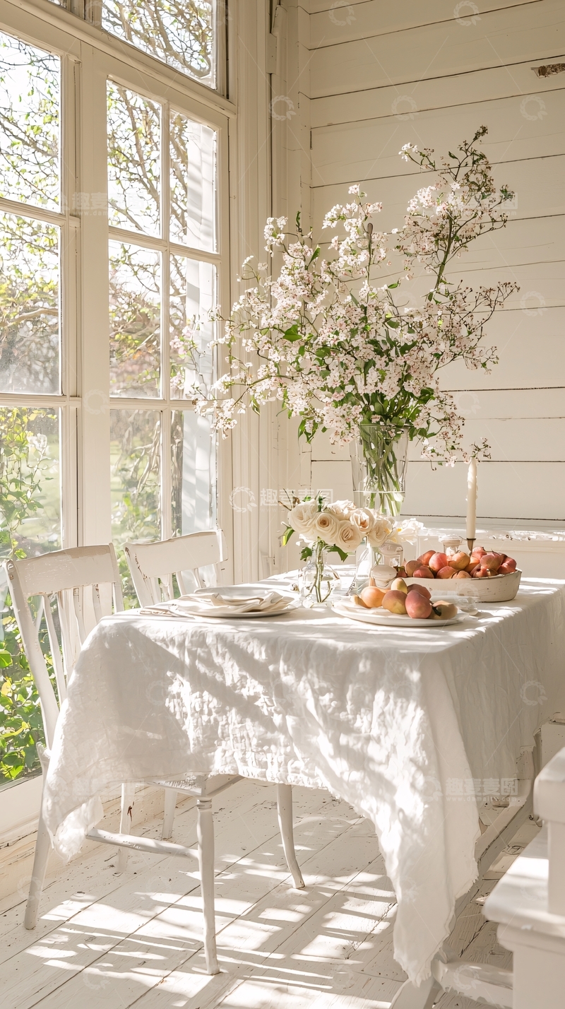 高清大图下载【趣麦麦图】春日阳光下的白色餐桌布置