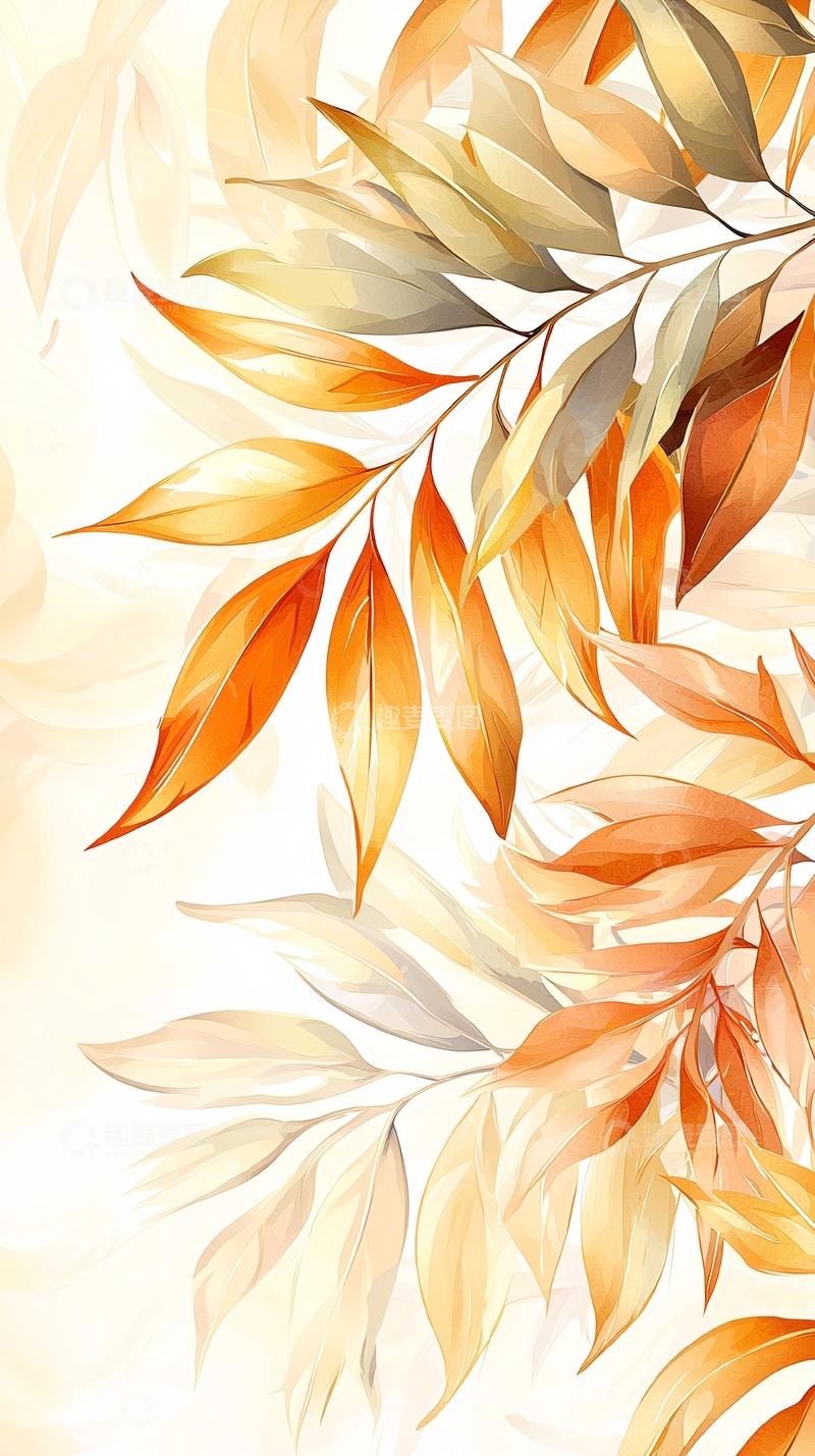 高清大图下载【趣麦麦图】秋叶渐变色彩插画背景