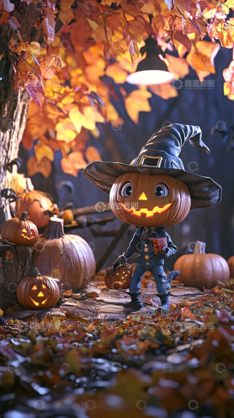 高清大图下载【趣麦麦图】万圣节南瓜灯与巫师帽