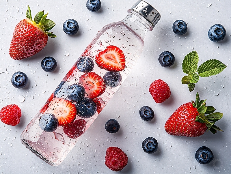高清大图下载【趣麦麦图】透明玻璃瓶与果味水