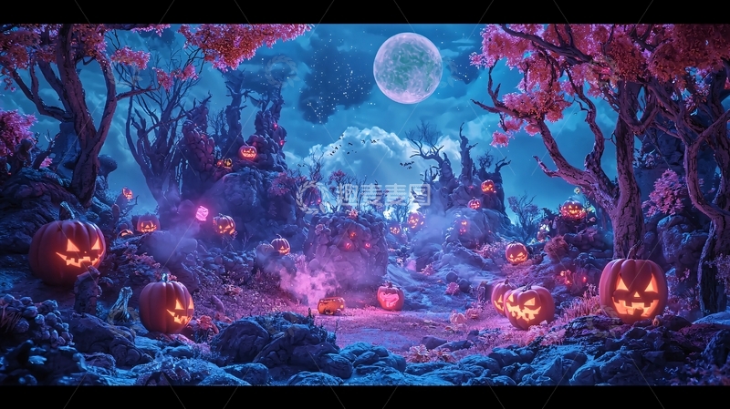 高清大图下载【趣麦麦图】万圣节森林夜景