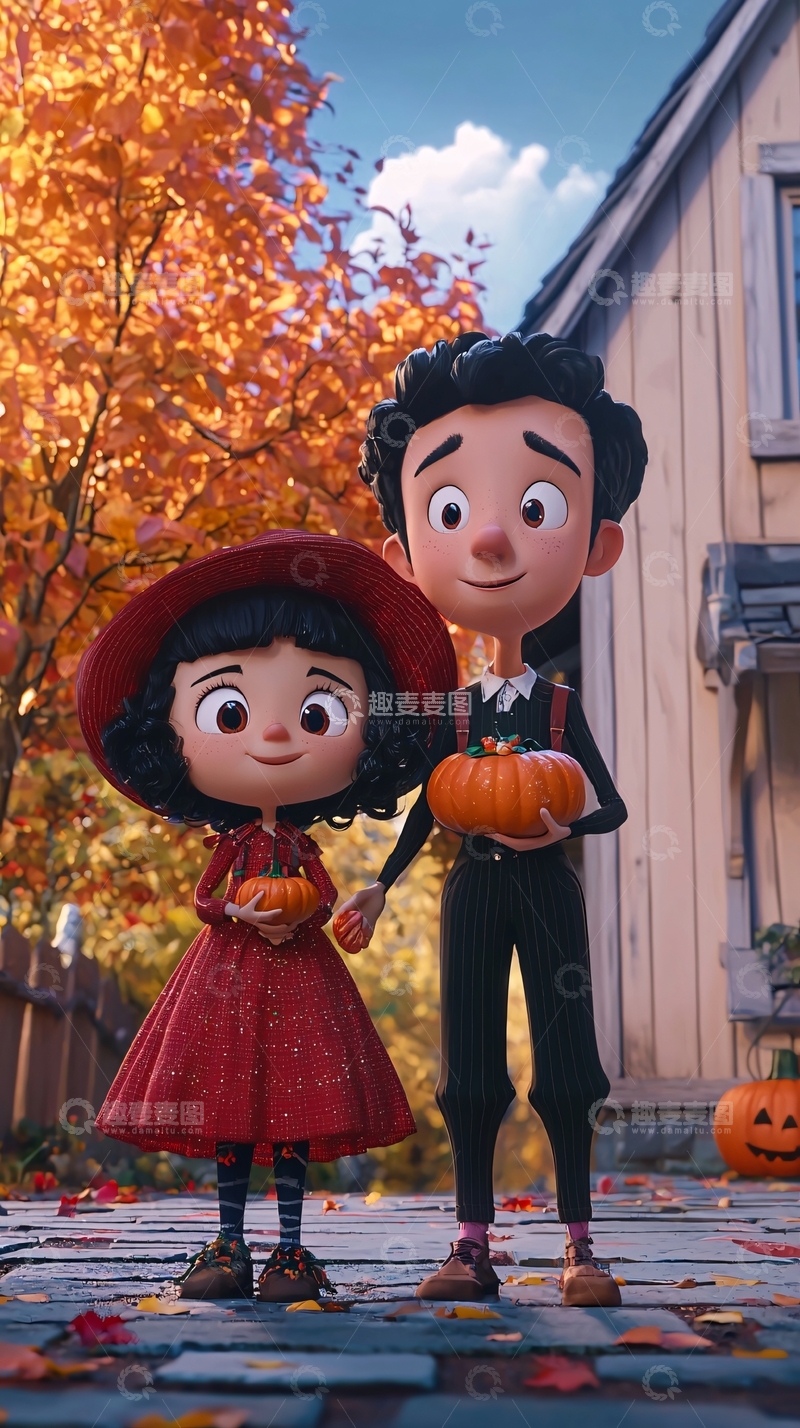 高清大图下载【趣麦麦图】秋日南瓜节卡通人物