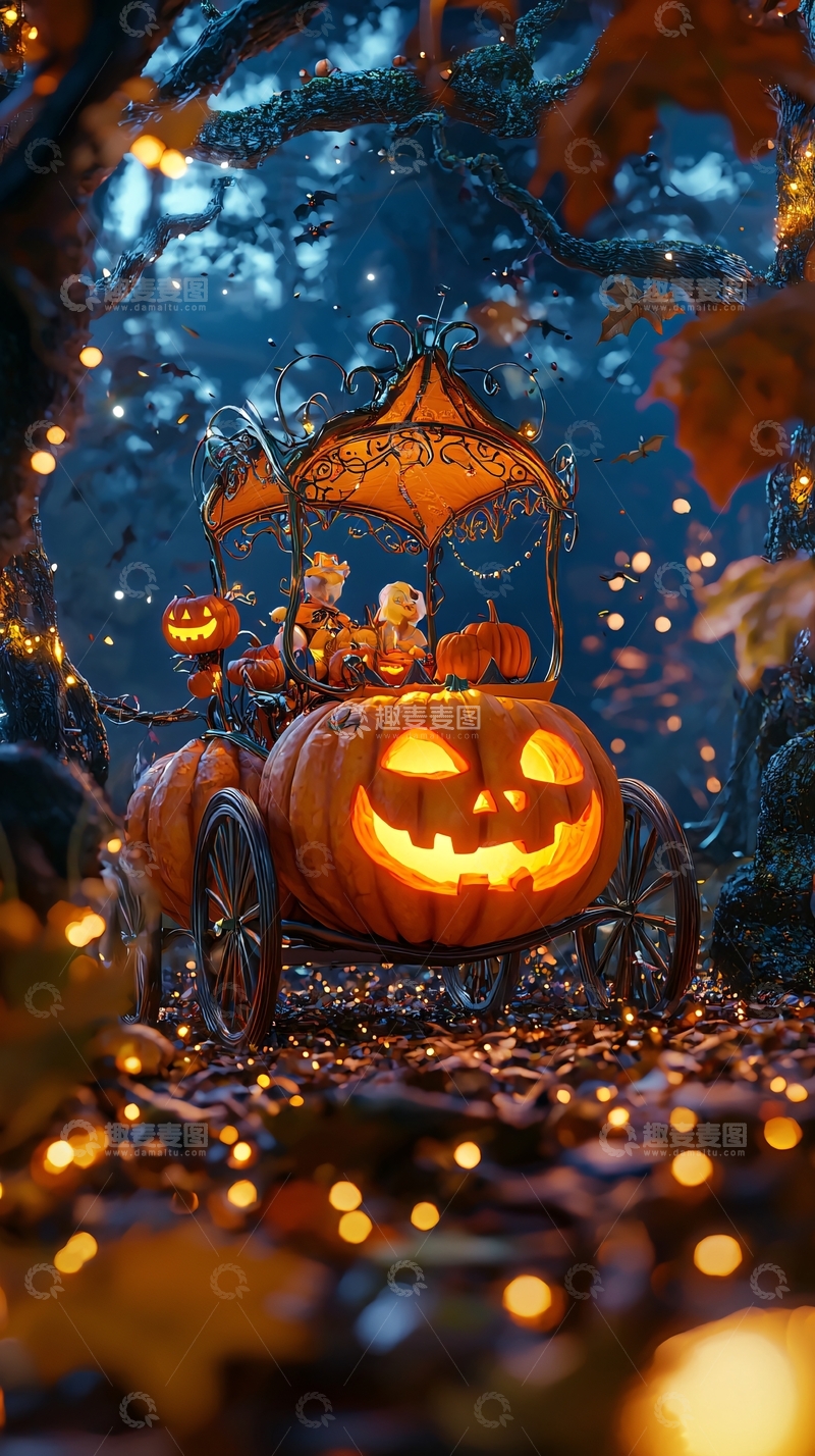 高清大图下载【趣麦麦图】南瓜马车夜景
