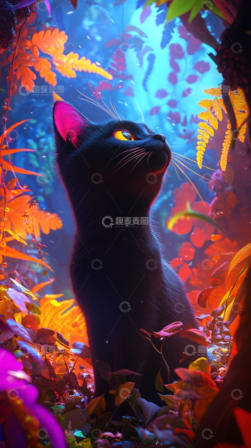 高清大图下载【趣麦麦图】黑猫森林探险