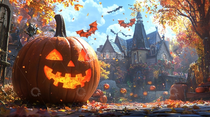 高清大图下载【趣麦麦图】万圣节南瓜与古堡