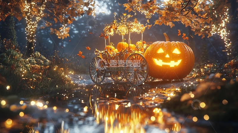 高清大图下载【趣麦麦图】万圣节南瓜车夜景