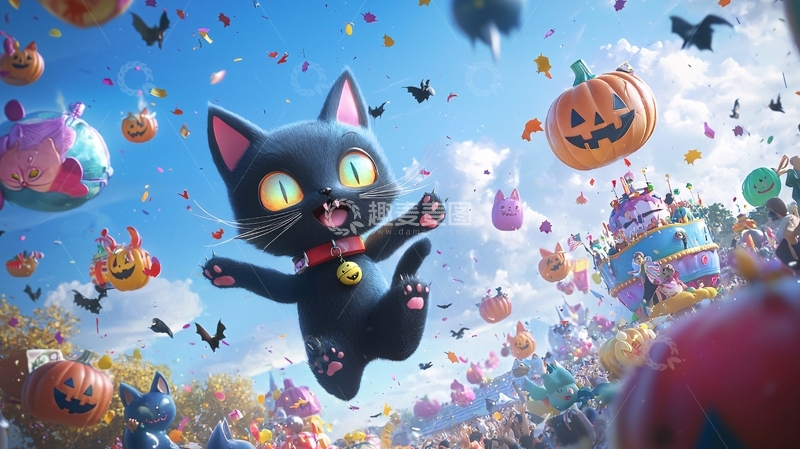 高清大图下载【趣麦麦图】万圣节黑猫派对狂欢