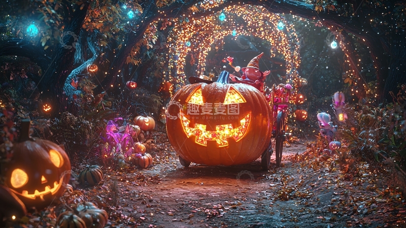 高清大图下载【趣麦麦图】万圣节南瓜灯森林夜景