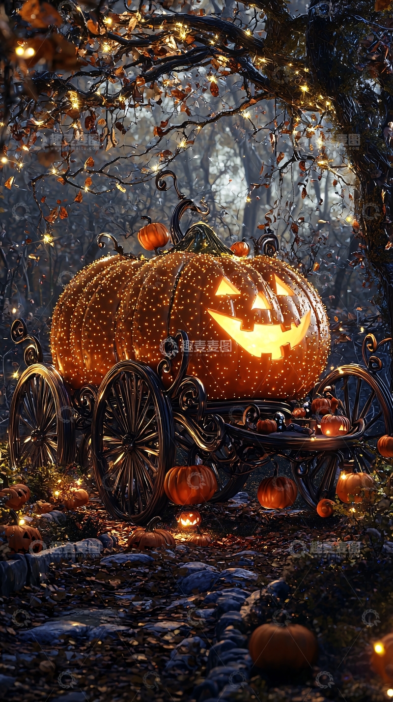 高清大图下载【趣麦麦图】万圣节南瓜车灯饰场景