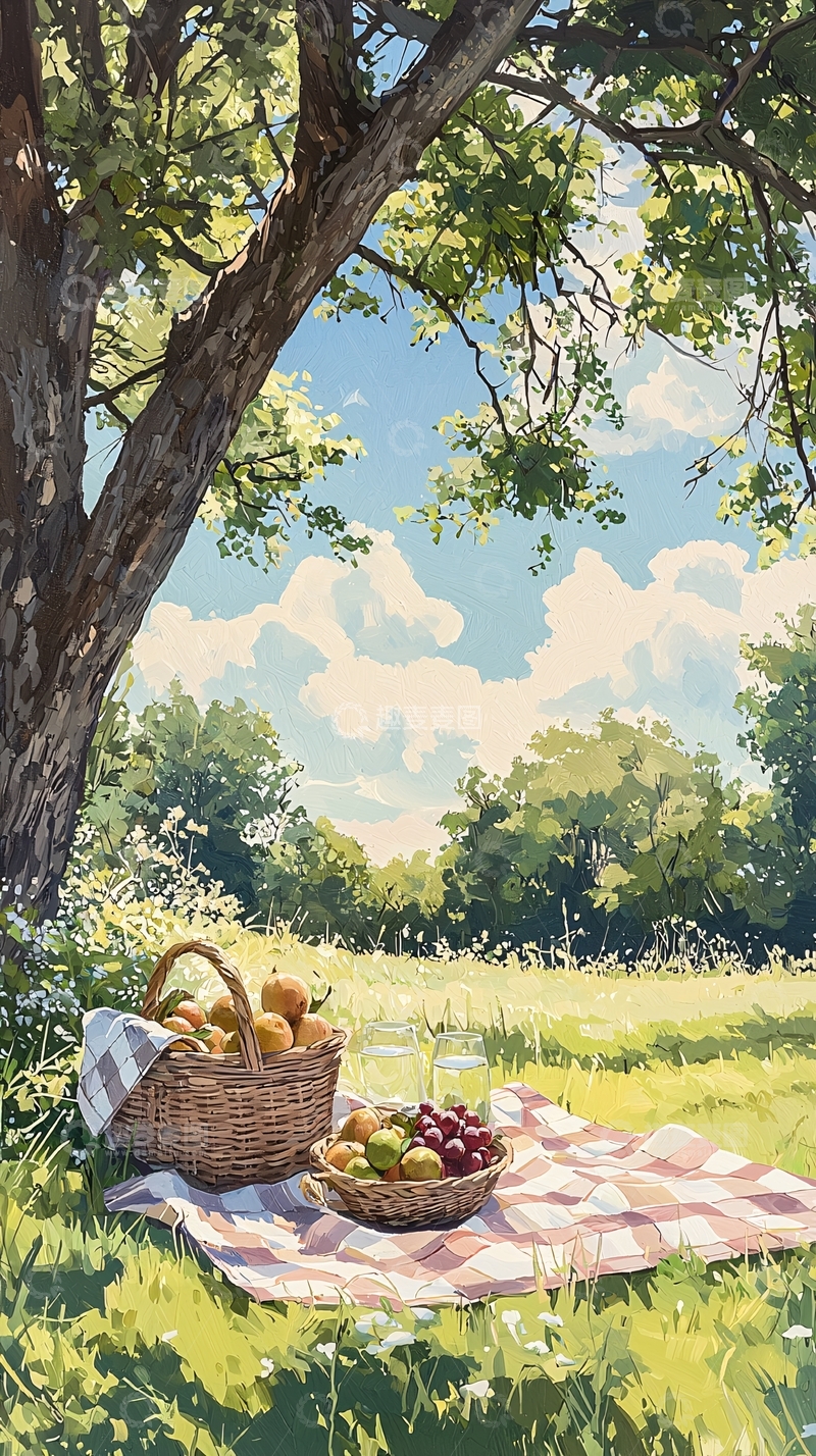 高清大图下载【趣麦麦图】夏日野餐篮子与水果