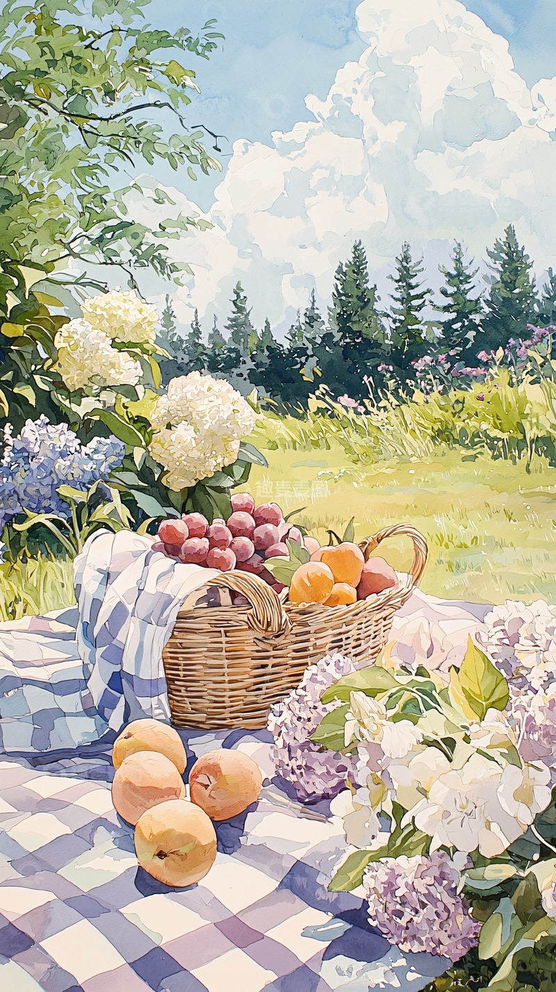 高清大图下载【趣麦麦图】夏日野餐篮与水果