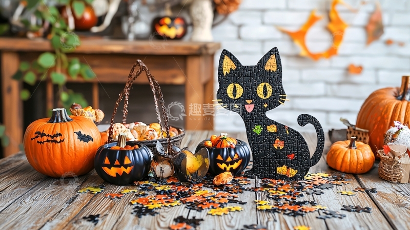 高清大图下载【趣麦麦图】万圣节主题拼图和南瓜装饰