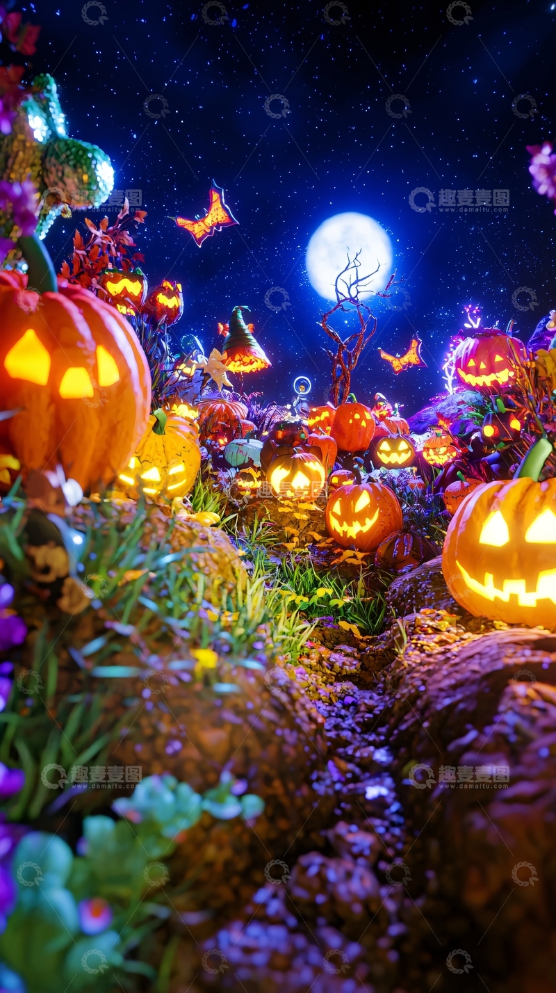 高清大图下载【趣麦麦图】万圣节南瓜灯夜景