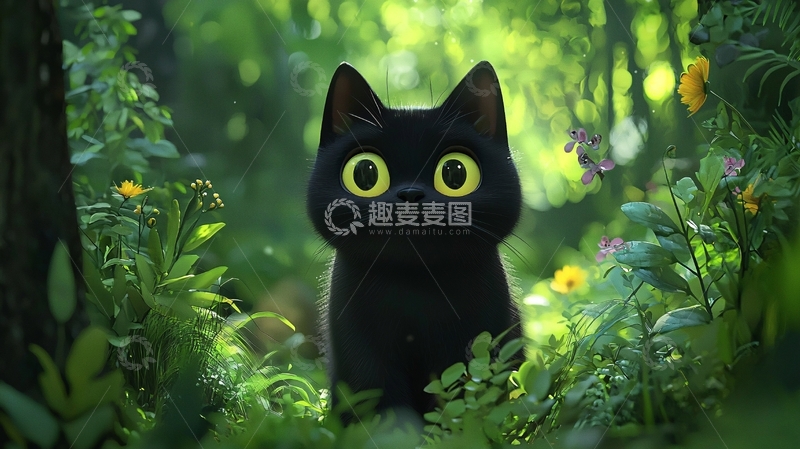 高清大图下载【趣麦麦图】黑猫森林探险