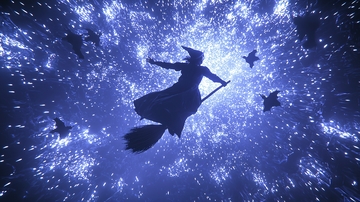 夜空中的女巫飞行剪影