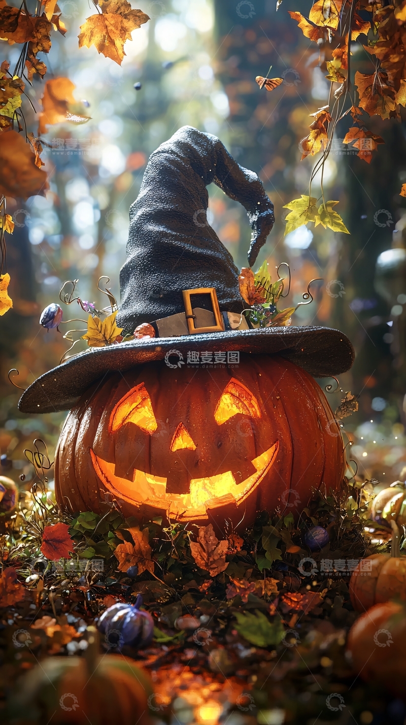 高清大图下载【趣麦麦图】万圣节南瓜与巫师帽