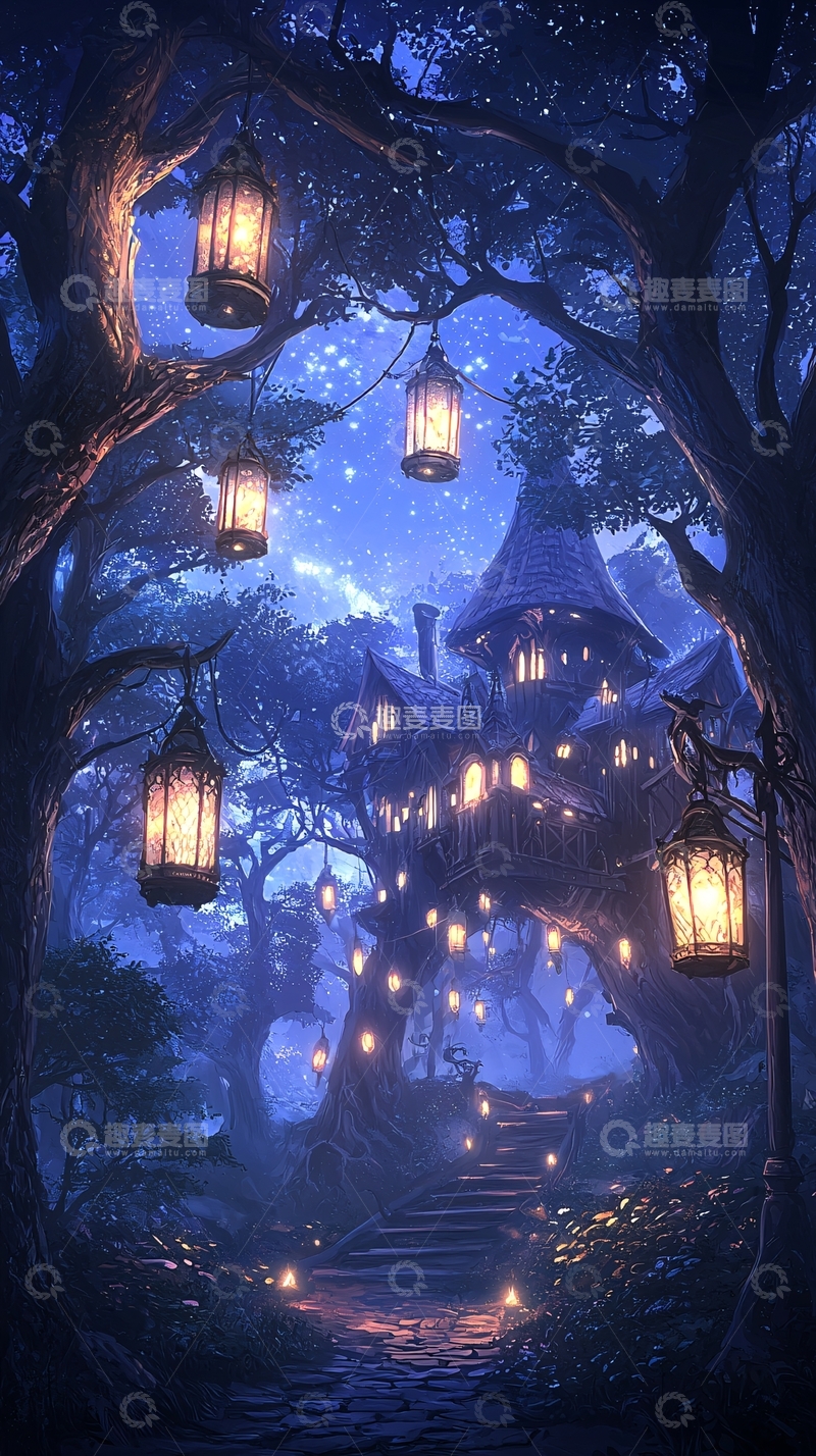 高清大图下载【趣麦麦图】梦幻森林中的童话小屋