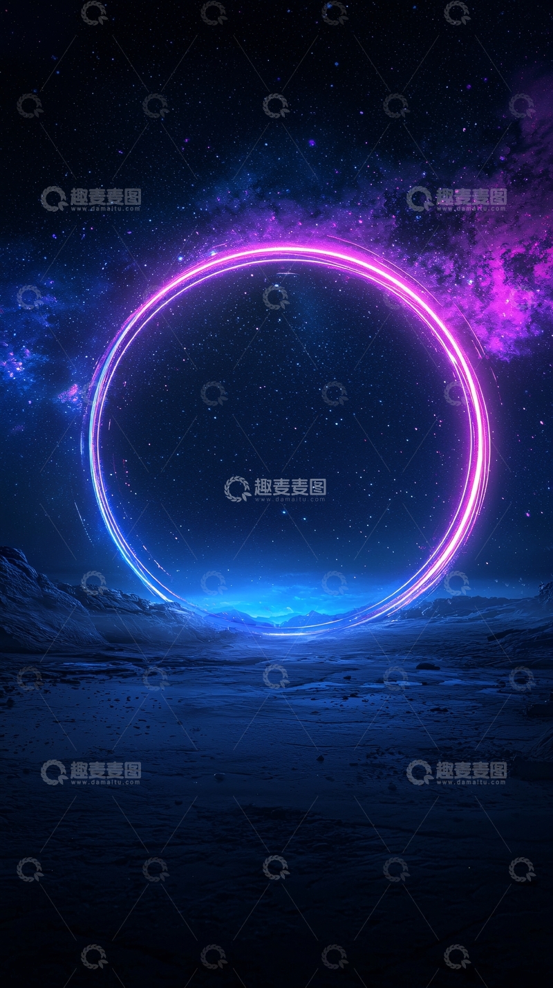 高清大图下载【趣麦麦图】星际光环沙漠夜景
