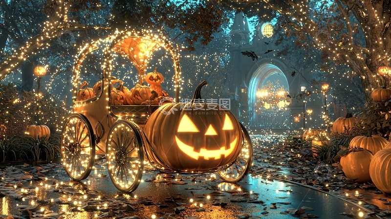 高清大图下载【趣麦麦图】南瓜马车与万圣节夜景