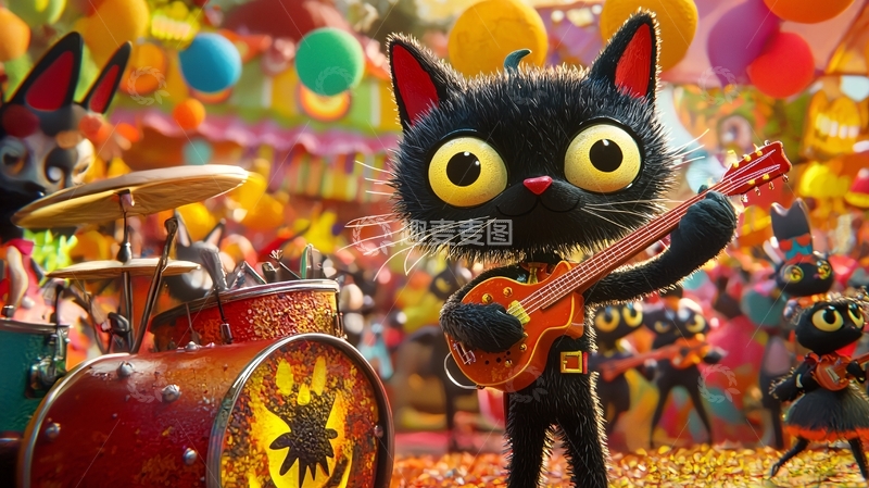 高清大图下载【趣麦麦图】黑猫乐队狂欢演唱会