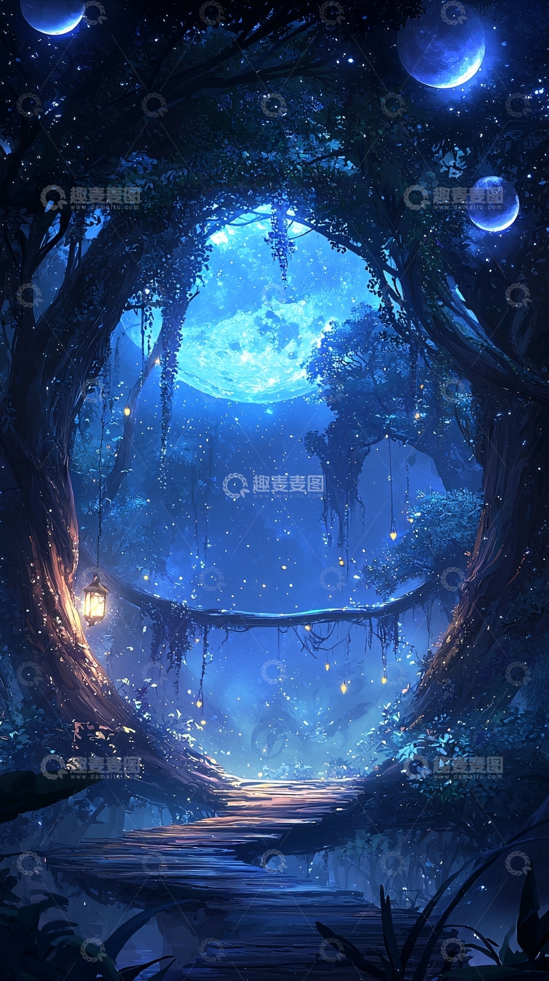 高清大图下载【趣麦麦图】梦幻森林夜景