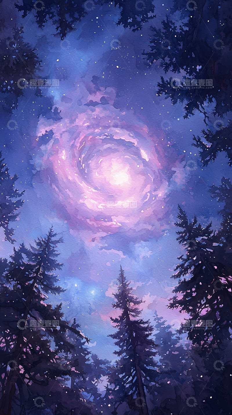 高清大图下载【趣麦麦图】梦幻森林星空夜景