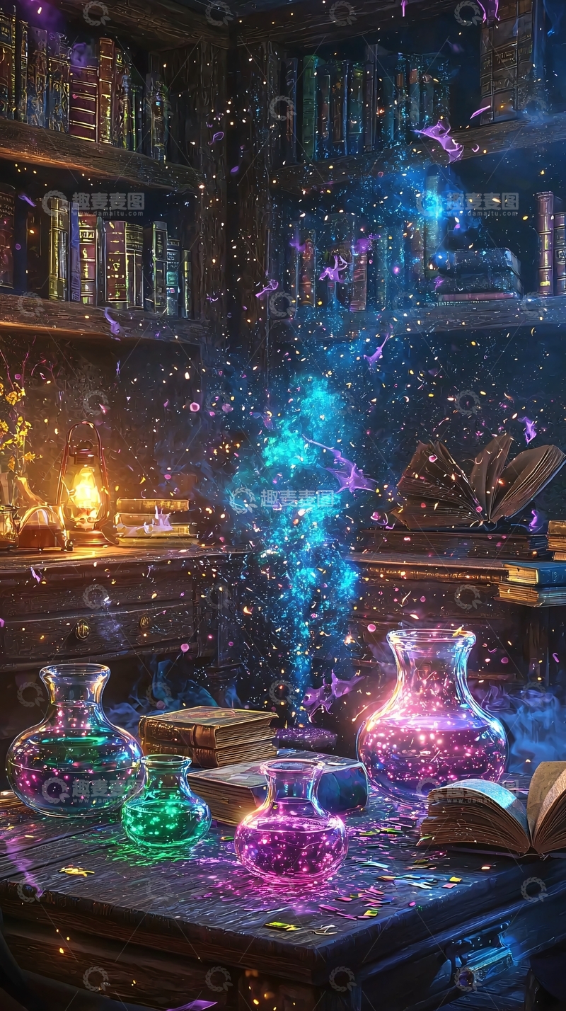 高清大图下载【趣麦麦图】魔法图书馆的神秘光芒