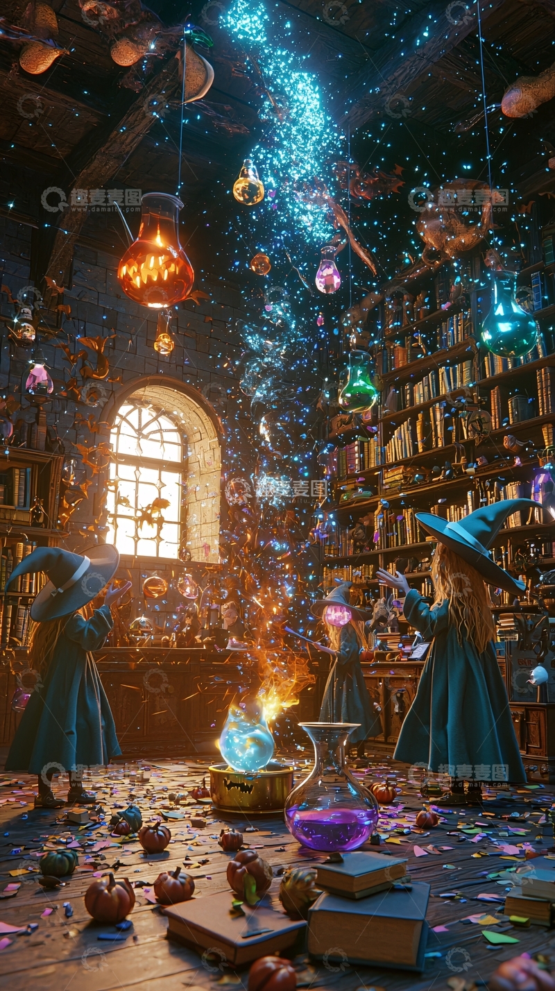 高清大图下载【趣麦麦图】魔法图书馆里的女巫