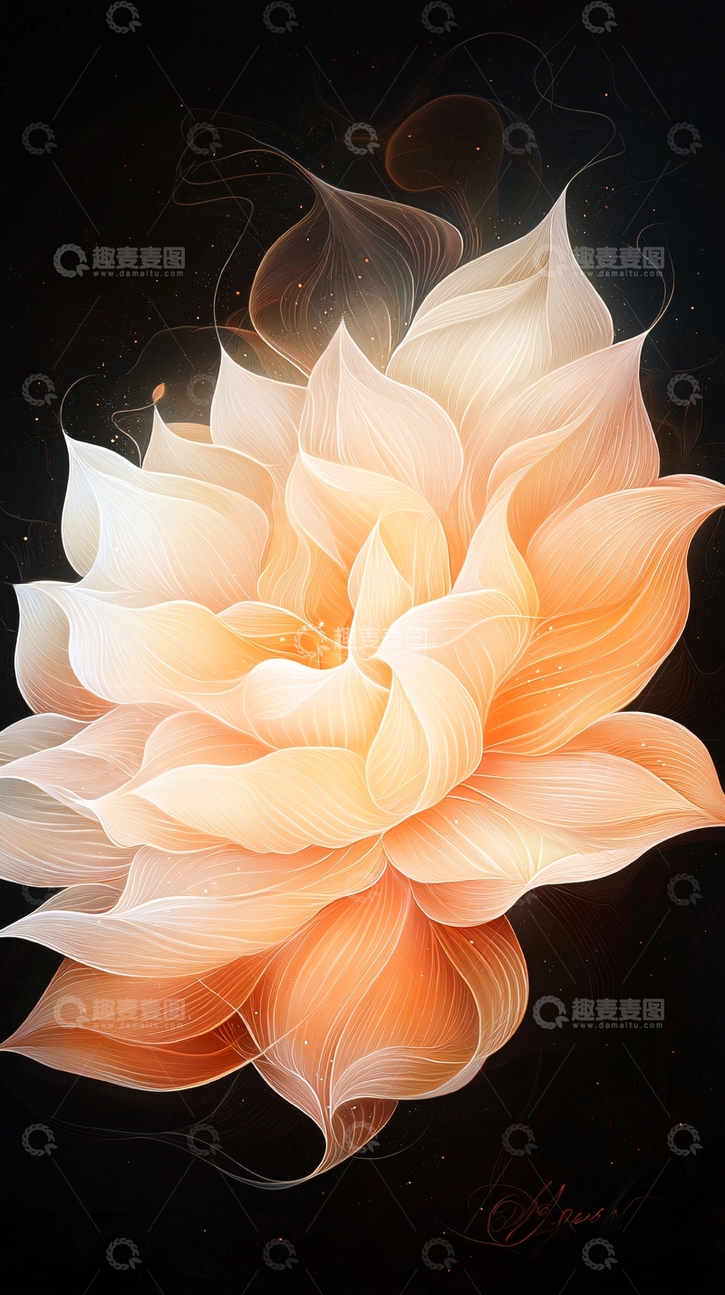 高清大图下载【趣麦麦图】梦幻橙色莲花艺术插画