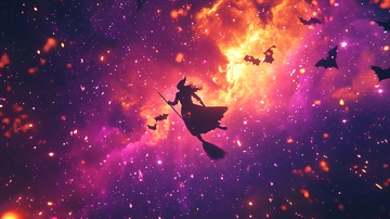 飞天女巫与星空背景
