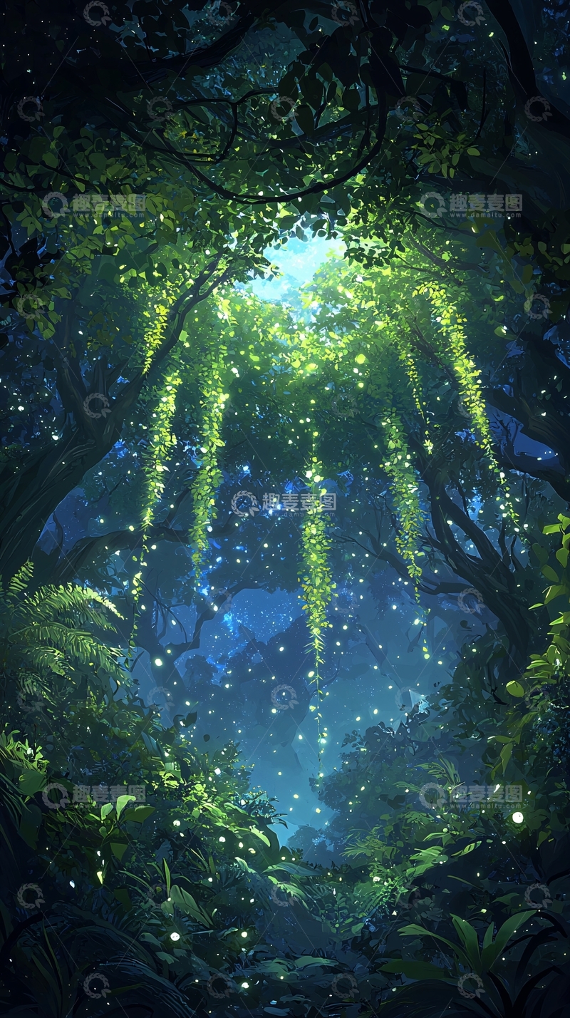 高清大图下载【趣麦麦图】神秘森林中的光点