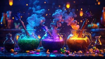 魔法药剂与烟雾的奇幻场景