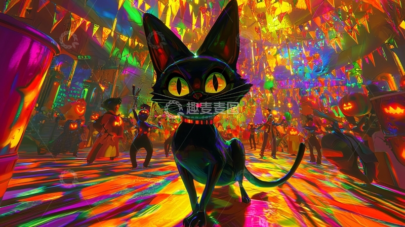 高清大图下载【趣麦麦图】万圣节派对中的黑猫