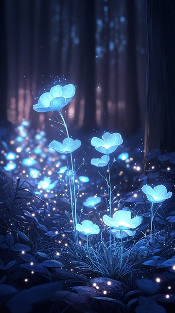 梦幻蓝光花朵夜景