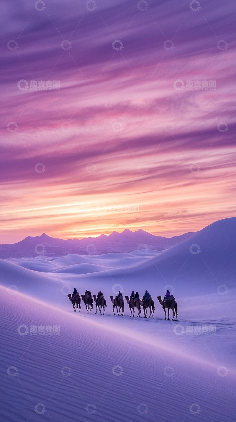 高清大图下载【趣麦麦图】沙漠日落骆驼队行进