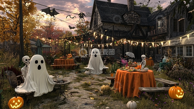 高清大图下载【趣麦麦图】万圣节主题户外聚会场景
