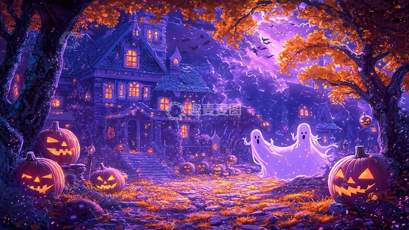 高清大图下载【趣麦麦图】万圣节幽灵南瓜古堡夜景