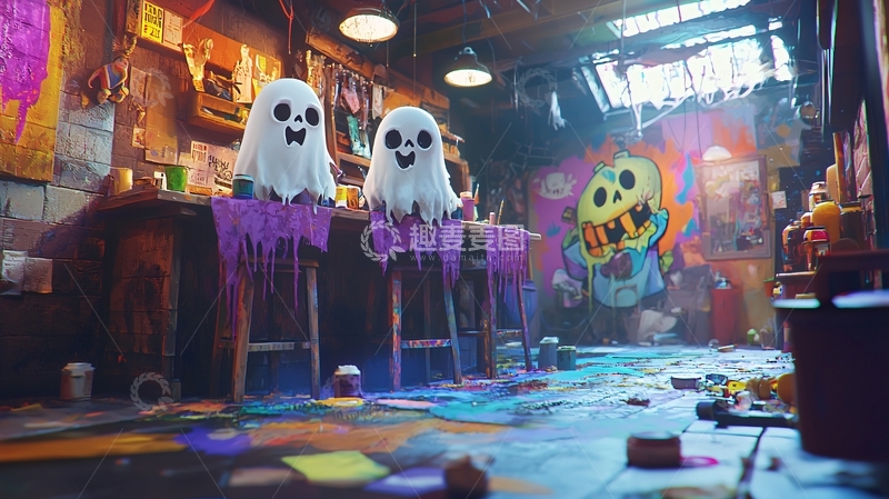 高清大图下载【趣麦麦图】涂鸦工作室里的幽灵