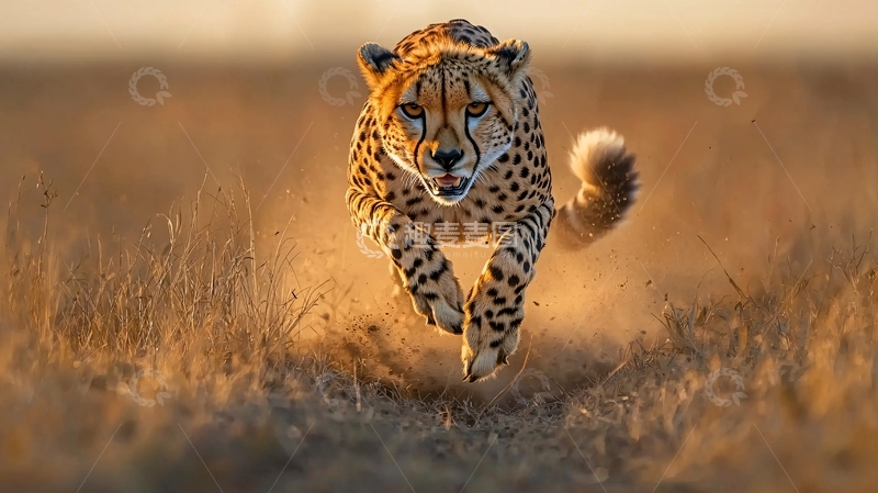 高清大图下载【趣麦麦图】猎豹奔跑在草原上