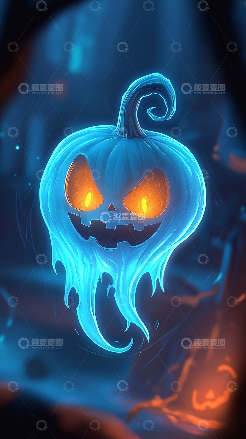 高清大图下载【趣麦麦图】蓝色发光南瓜灯万圣节背景