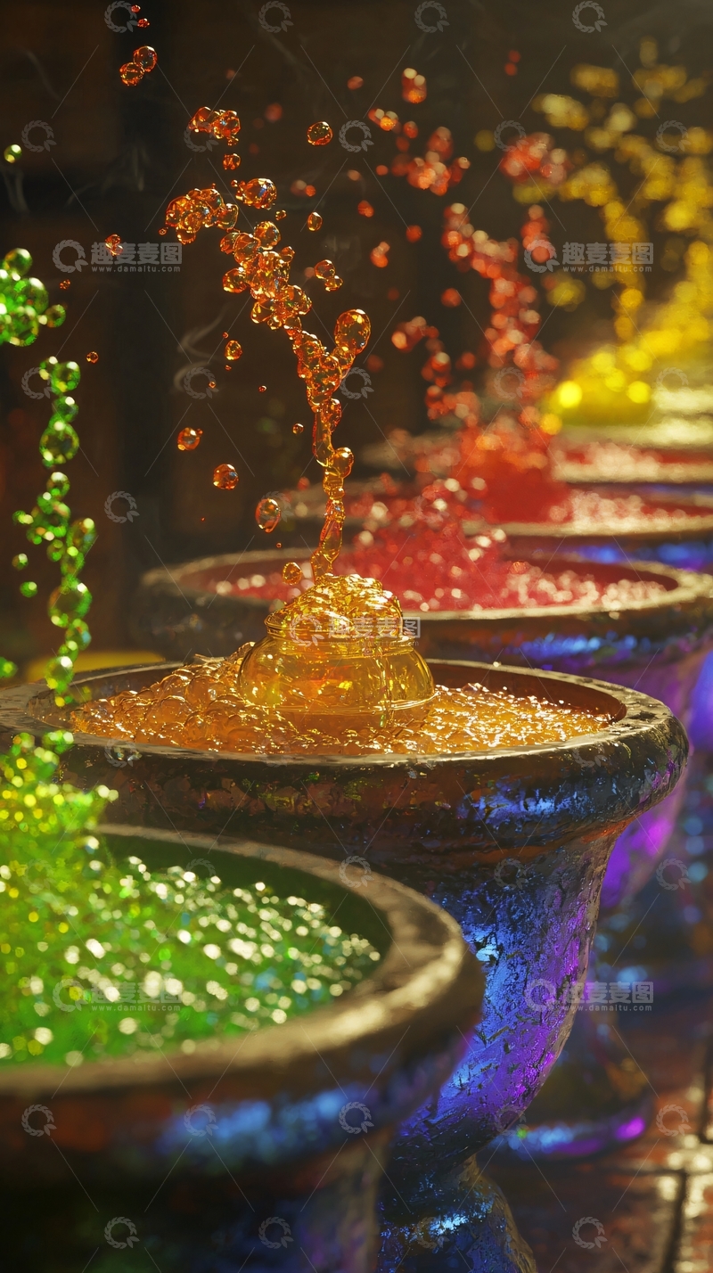 高清大图下载【趣麦麦图】梦幻色彩喷泉水珠效果